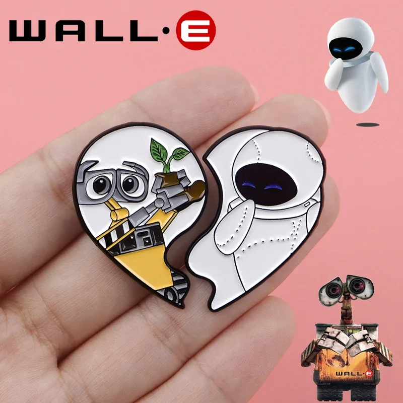 WALL.E & Eva Enamel Pins Composable Heart Shaped Bag Brooch Cartoon Badges Lapel Pin Jewelry Trinkets Gift for Kids Best Friend