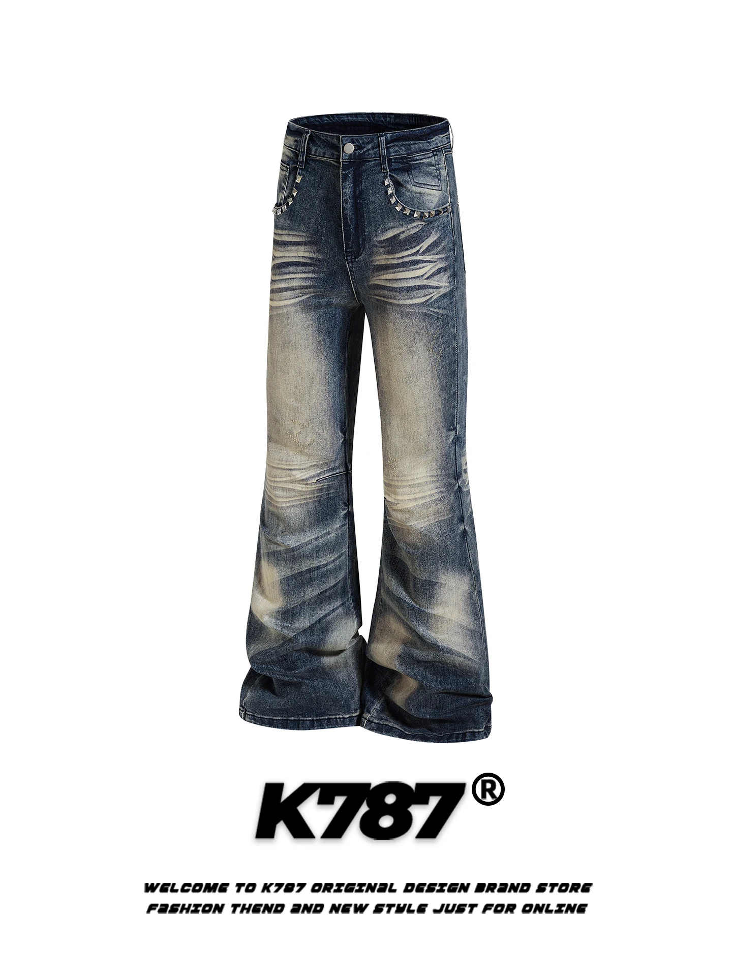 

K787 American Retro High Waist Jeans Men Women Loose Casual Vintage Sle Long Pants Snake Skin Pattern Cotton Polyester Blend