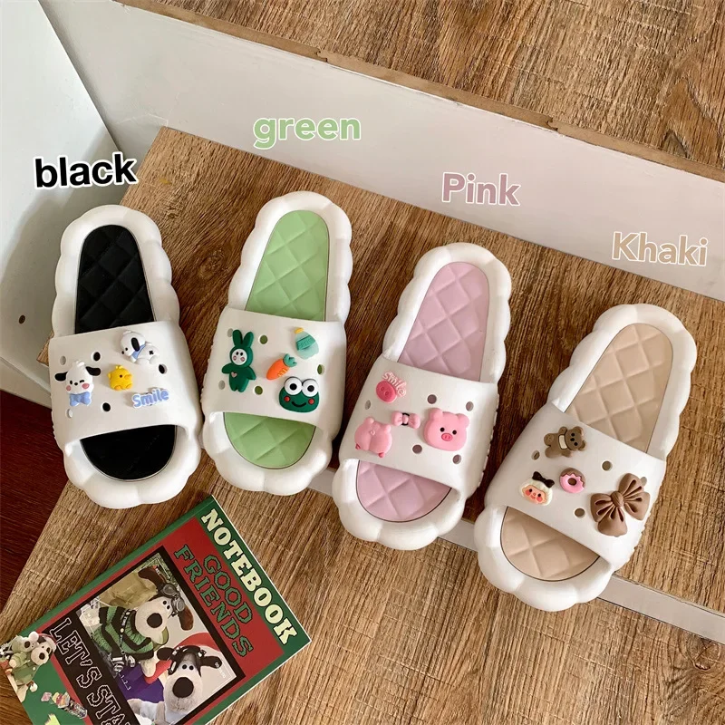 Sapatos femininos chinelos femininos slides flip flops verão praia sandália filhote de cachorro piggy dos desenhos animados bonito kawaii charme não