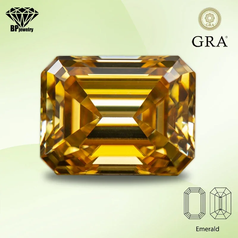 

Moissanite Diamond Champagne Color Emerald Cut Lab Created Gemstone for Advanced Jewelry Making Materials with GRA Certificate