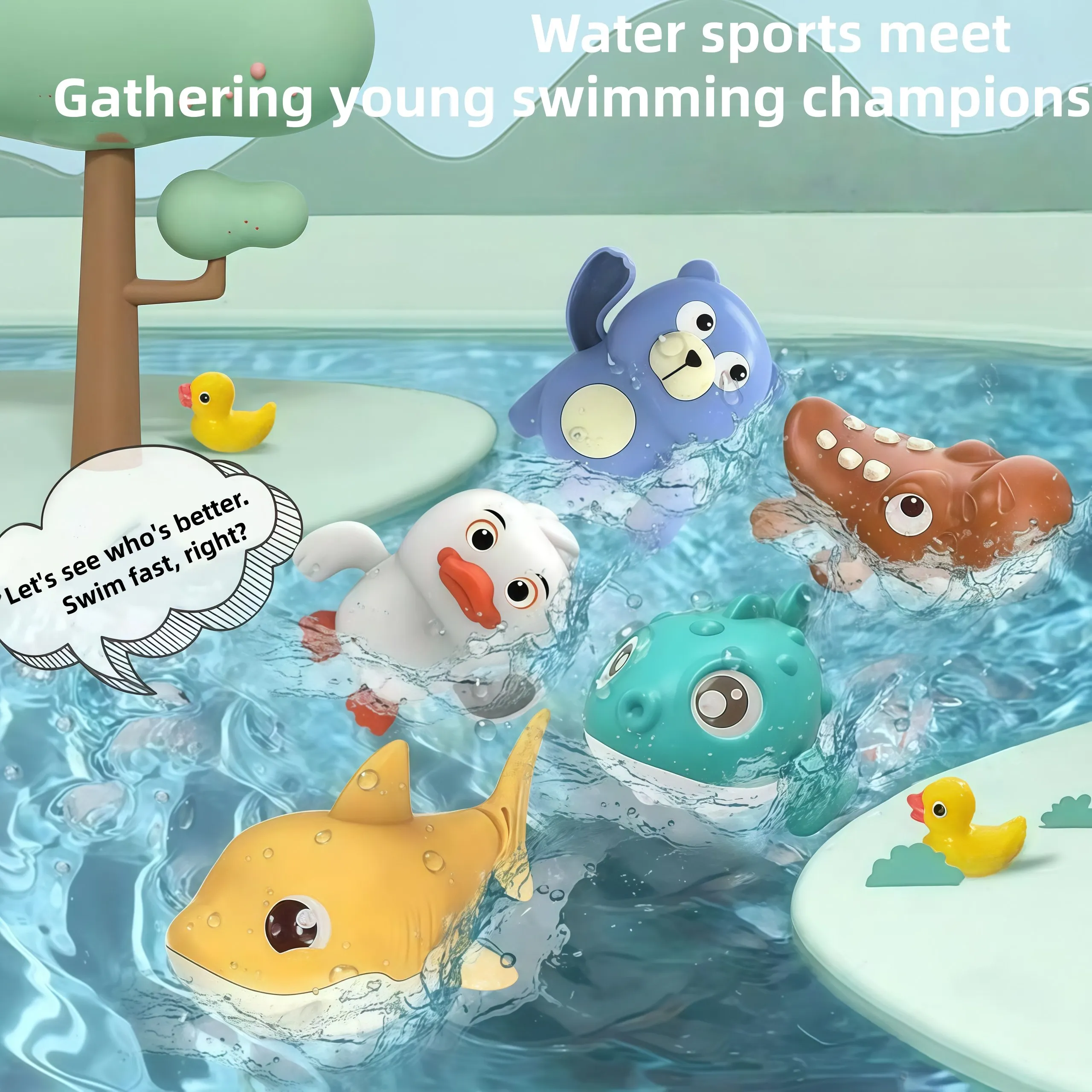 Bathing clockwork toy playing with water chain duckling children Tiktok little bear little fish bathing toy