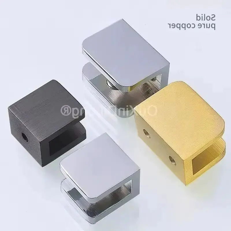HOT 6PCS Solid Brass Glass Clamps Bathroom Shelves Fixed Brackets Partition Plate Glass Clips No Drilling for 5~12mm