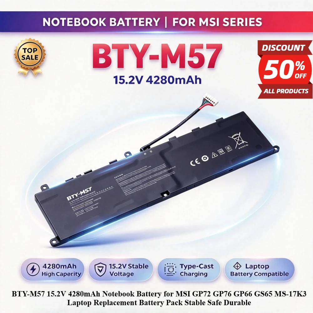 BTY-M57 15.2V 4280mAh Notebook Battery for MSI GP72 GP76 GP66 GS65 MS-17K3 Laptop Replacement Battery Pack Stable Safe Durable