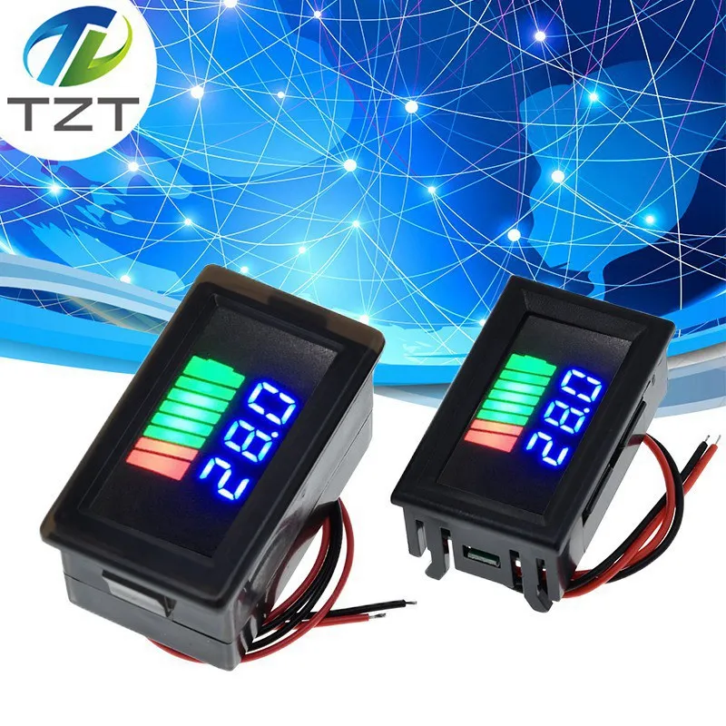 Car Battery Charge Level Indicator 12V-60V Lithium Battery Capacity Meter Tester Blue Display LED Tester Voltmeter Waterproof
