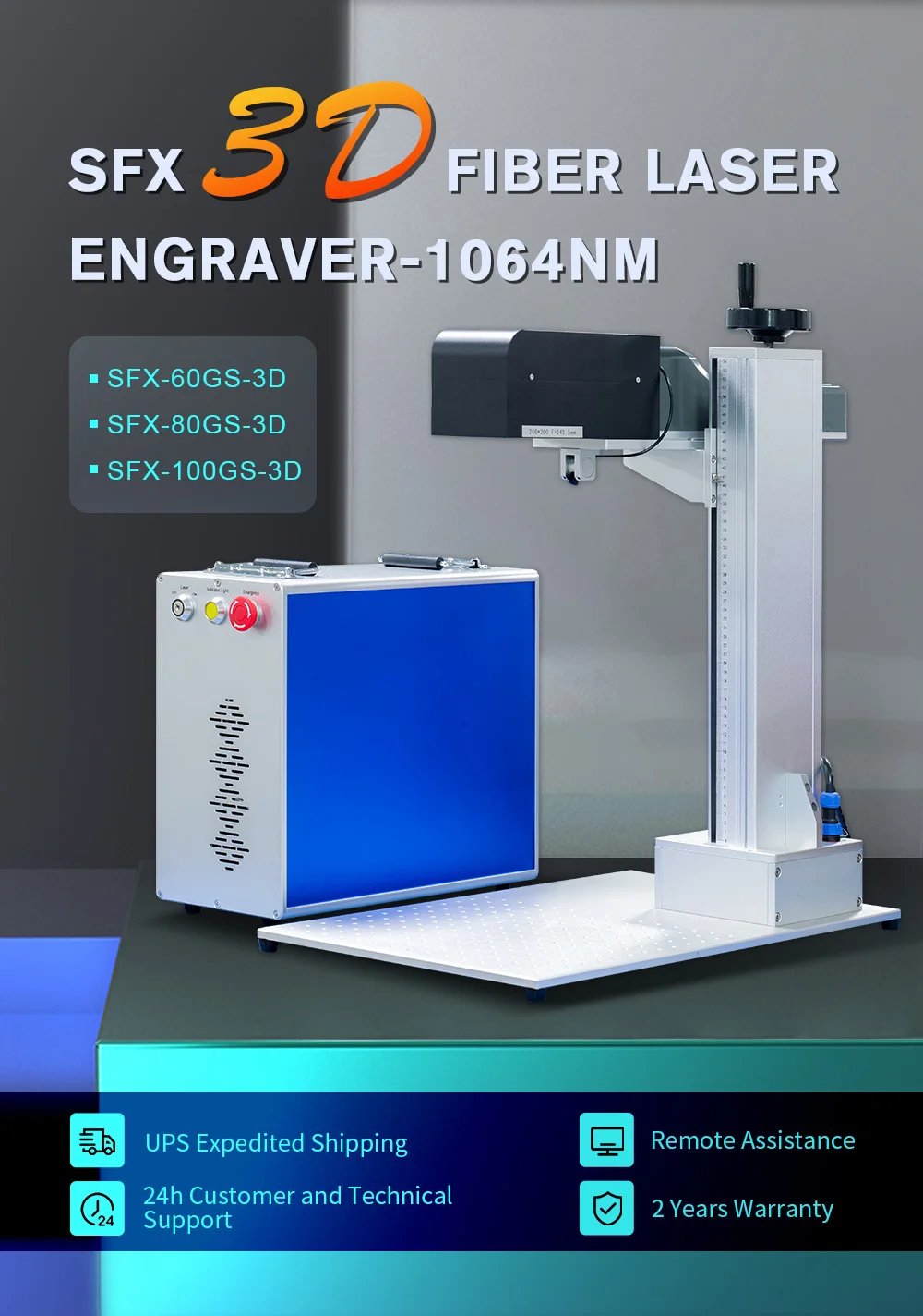 3D Fiber Laser Engraver 60/80/100W Engraving Machine 1064nm Marking 100x100mm with Feeltek Dynamic Focus System Lenmark Software