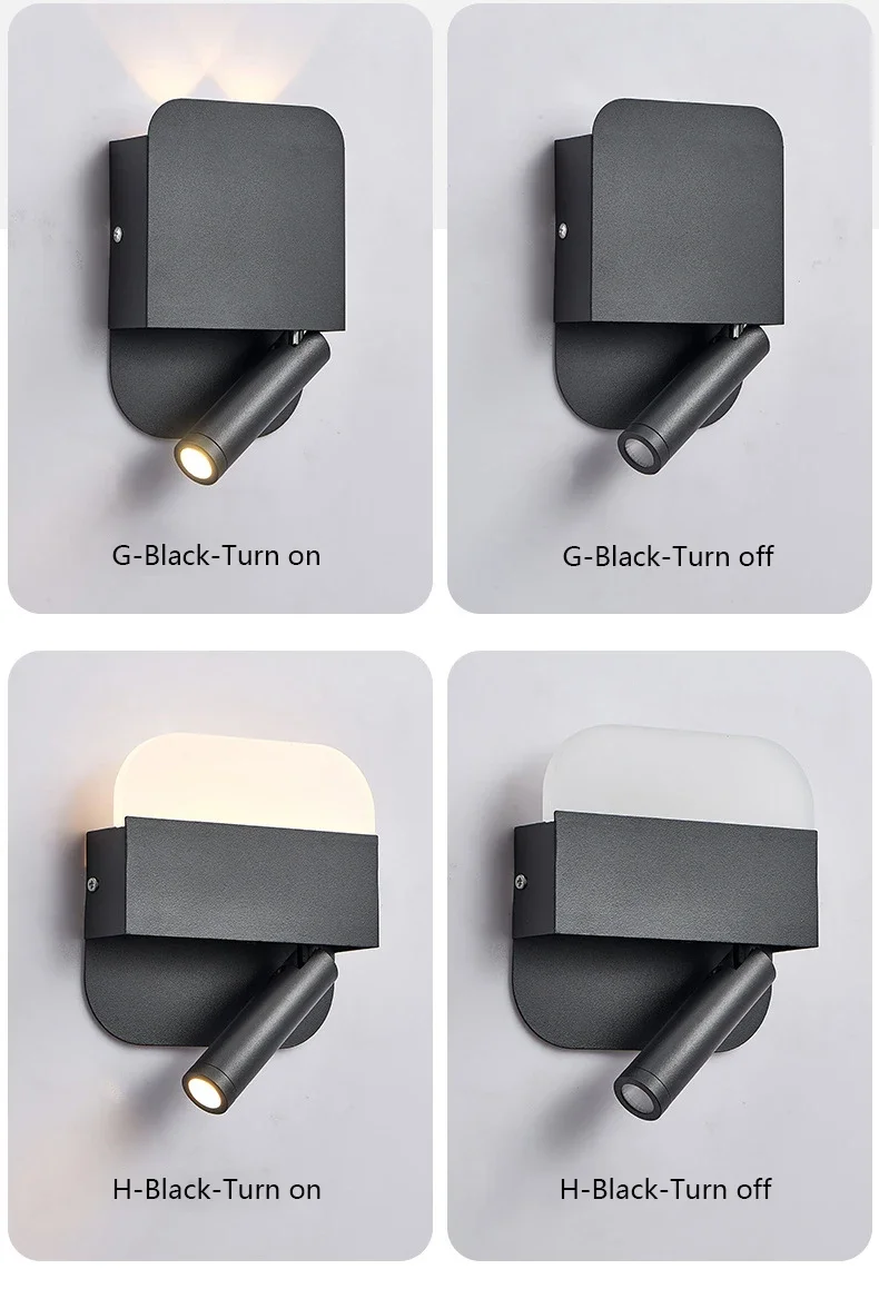 Modern Minimalist Led Wall Lamp USB Charging Indoor Bedroom Lamp Hotel Bedside Reading Lamp Wall Lights Sconce Switch AC 90~240V