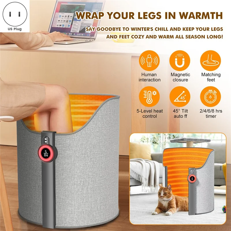 

Обогреватель под столом, портативный обогреватель для офиса и дома, электрический персональный обогреватель мощностью 170 Вт, с термостатом и таймером, вилка стандарта США