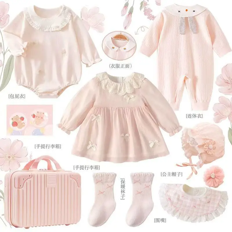 Baby Girl Autumn Outfit Cute Princess Romper Dress Set Soft Garment For Birthday Ceremony Dailywear Infant Long Sleeve Jumpsuit