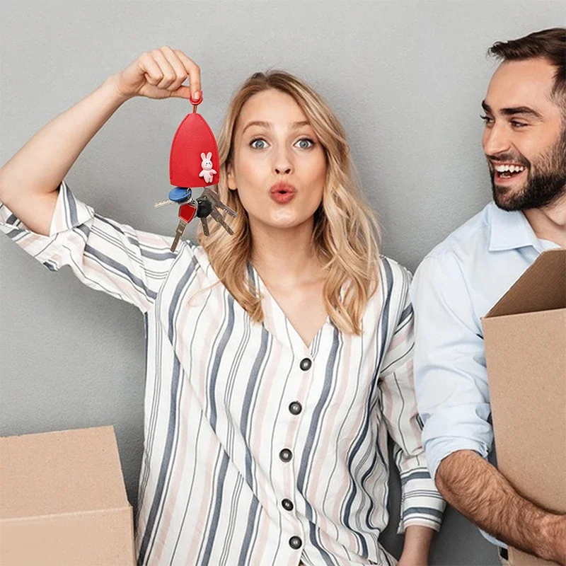 Carteiras Mini Cartoon Rabbit Key, Universal Car Key Holder Case, Couro Pull Tipo Key Bag, Unisex Keychain Pouch, Housekeepers, Bonito