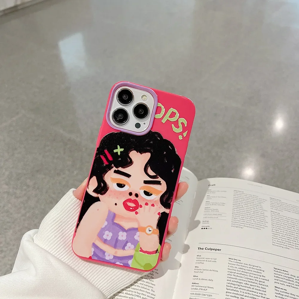 Jelly pink Makeup ugly girl funny Phone case For iPhone 15 14 13 11 12 Pro Max Xr 14 15 Plus case Cute cartoon Shockproof Cover