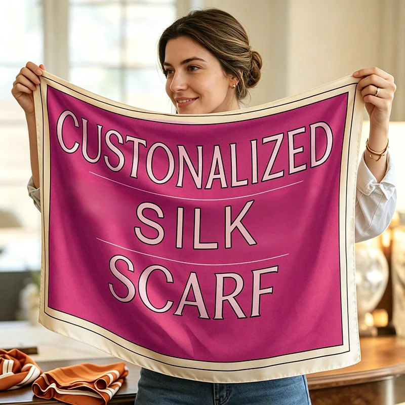 Custom Luxury Square Scarf Printed Silk feeling Women's Soft Satin Hairband Scarf Gift