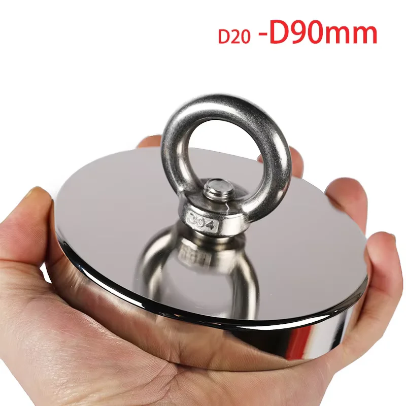 XFN Super Strong Fishing Magnet Heavy Duty Powerful Neodymium Magnet N52 with Countersunk Hole Eyebolt for Salvage Magnetic Pot