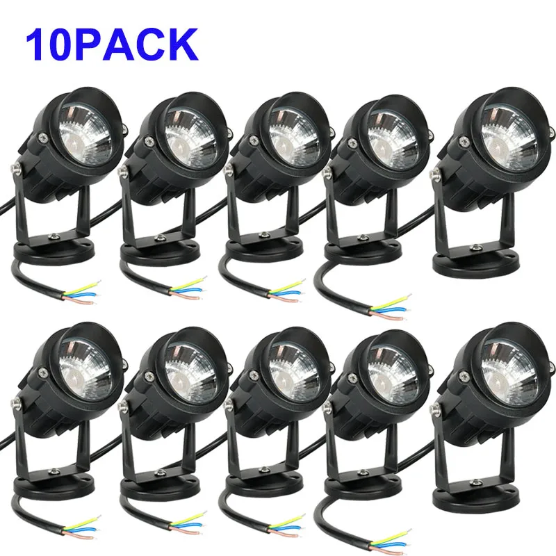 10 Pack with Connector 10W Low Voltage LED Landscape Lights 12V24V AC/DC Outdoor Lawn Tree Flag Spotlights with Spike Stand