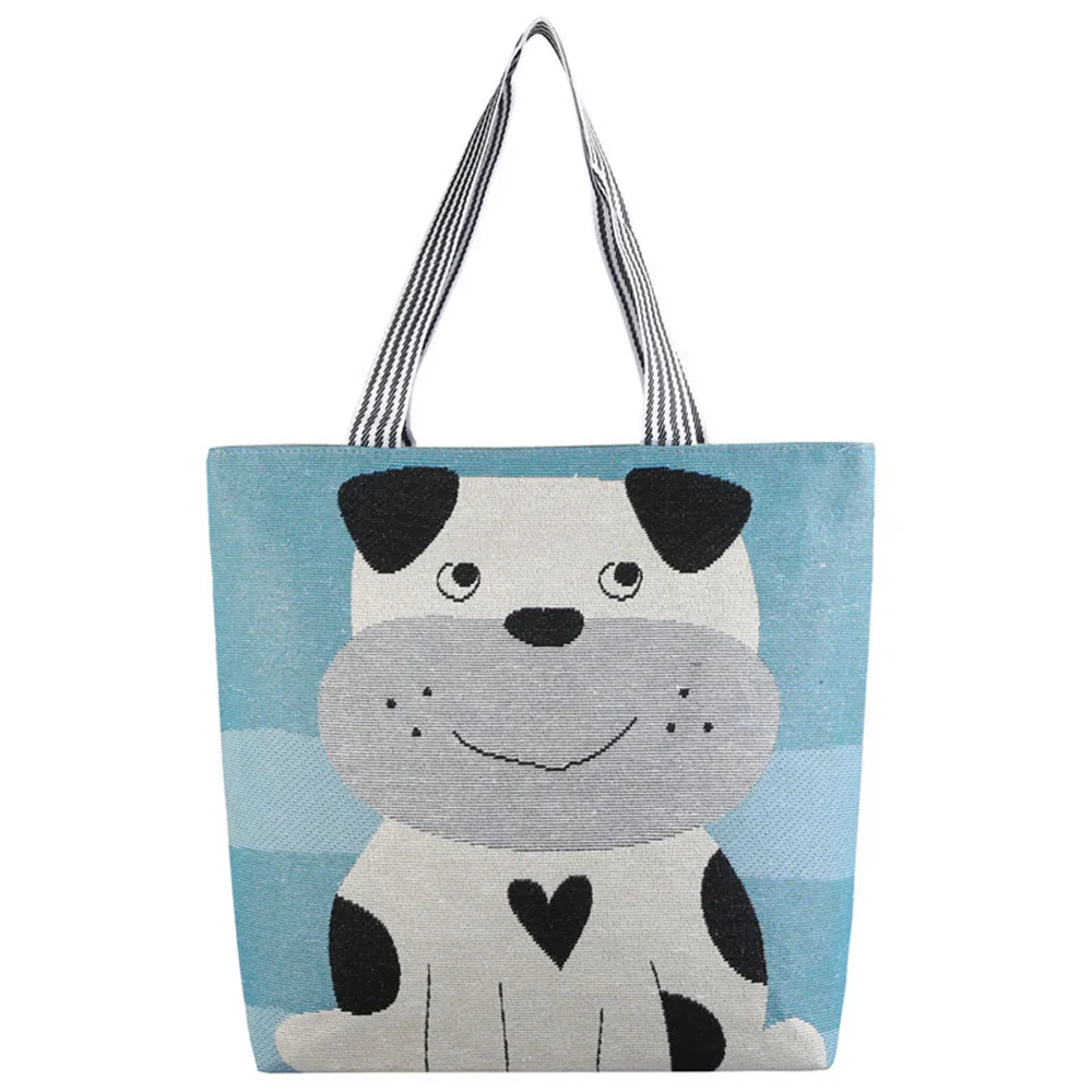 Bolso de compras de animales de dibujos animados de Corea para mujer, bolso grande de hombro ecológico de gran capacidad, bolso de libro de lona bordado a la moda para niñas