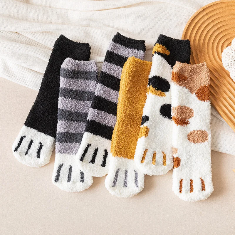 

Coral Fleece Women's Socks Women's Mid-Tube Autumn and Winter Plush Thickening Warm Casual Cat Fleece Socks