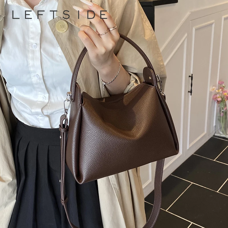 

LEFTSIDE Small PU Leather Bucket Bag for Women Shoulder Bags 2025 Short Handle Crossbody Bag Lady Luxury Handbags and Purses