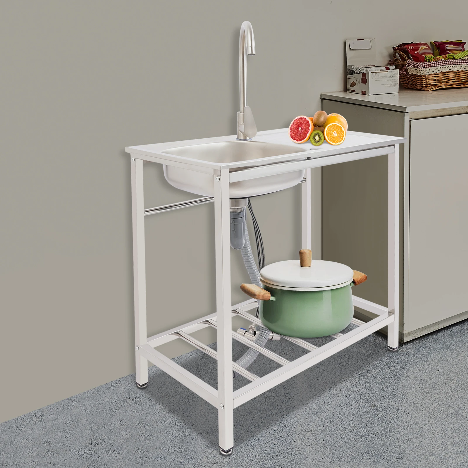 

Отдельностоящая раковина из нержавеющей стали 201, раковина 35x32 см со сливной трубой для пищевых грузовиков, гаража и служебной комнаты