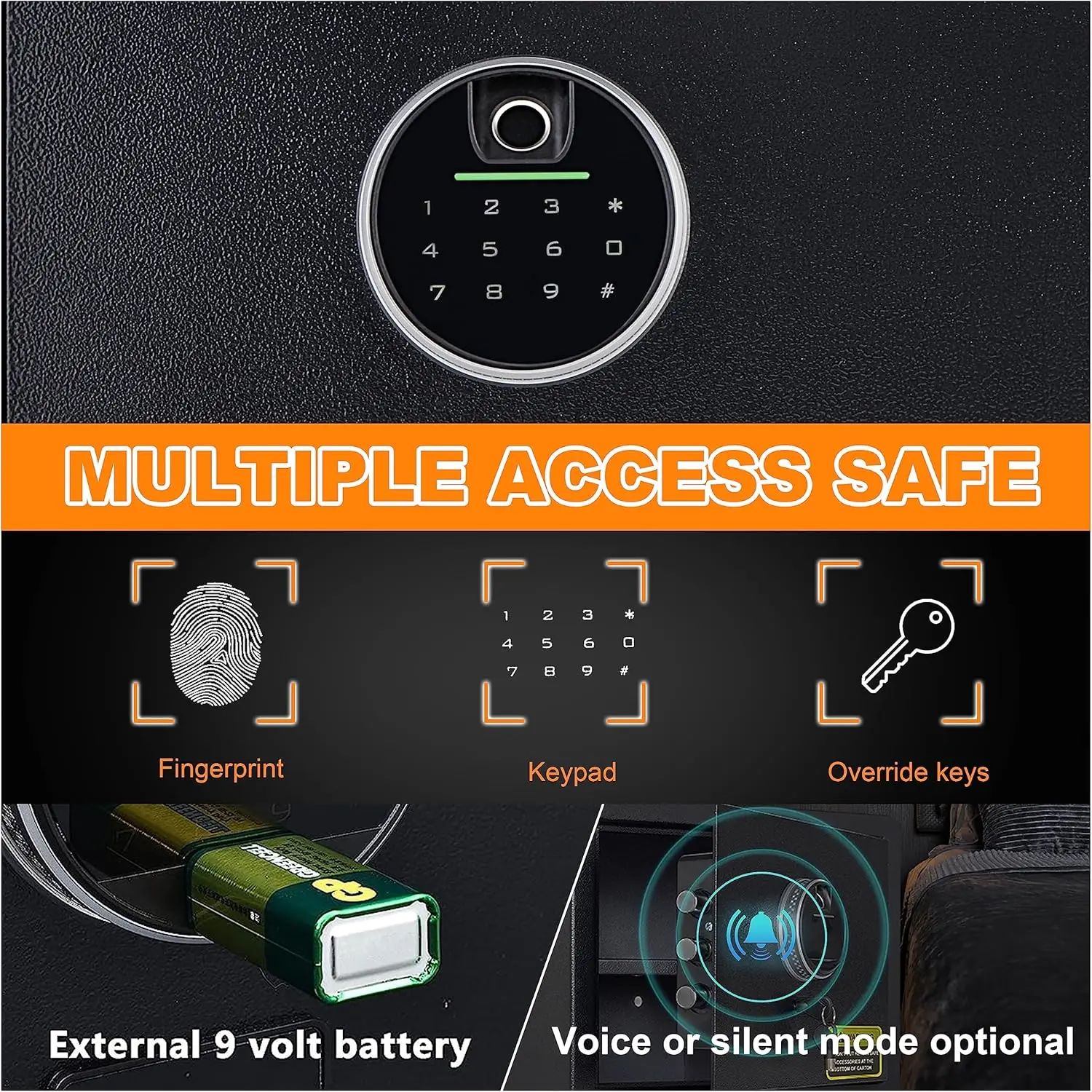 Biometric Digital Security Safe - Fingerprint Safe for Home Storage - Cash, Jewelry & Valuables - 1.2 Cubic Feet - Gun Use