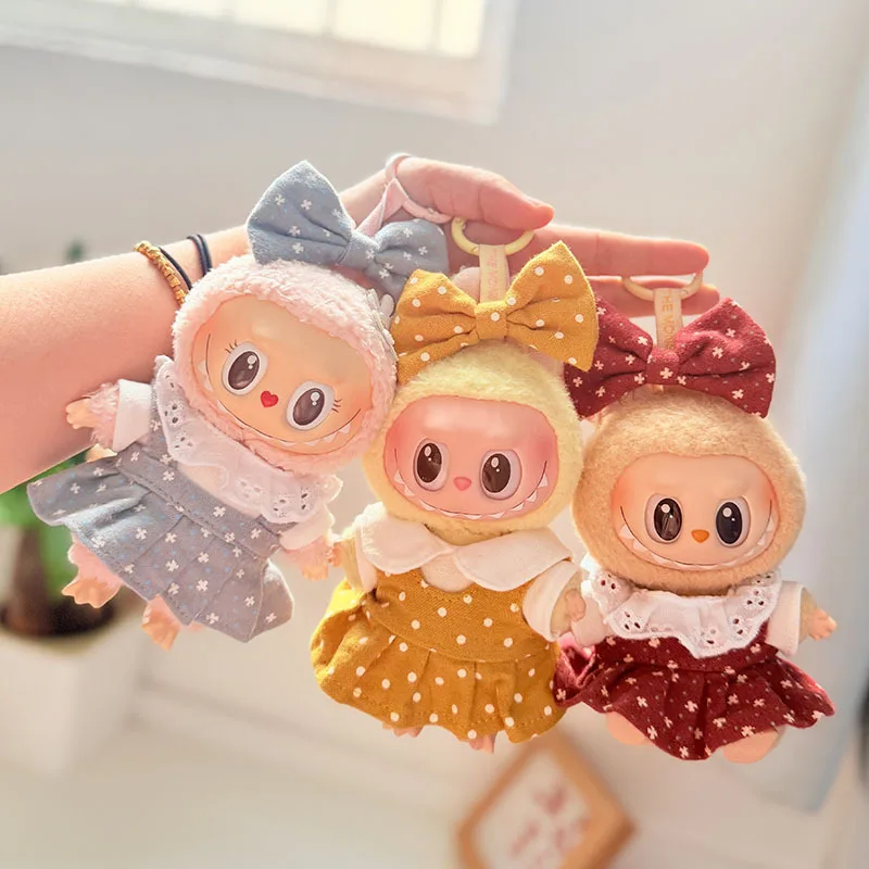 

Doll Outfit Only For 1st-3rd Gen 15/17cm LABUBU Sitting Pose Polka-Dot Bellflower Princess Dress with Bow Hair Accessory