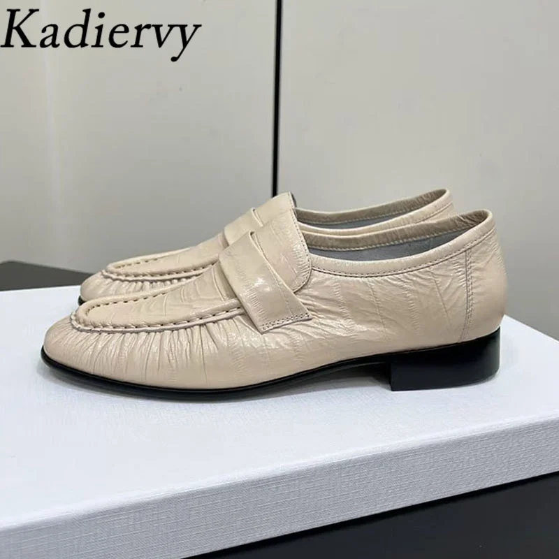 

Genuine Leather Loafers Woman Round Toe Slip-on Women's Shoes Apricot Black Office Commuting Walk Shoes Women Zapatos De Mujer