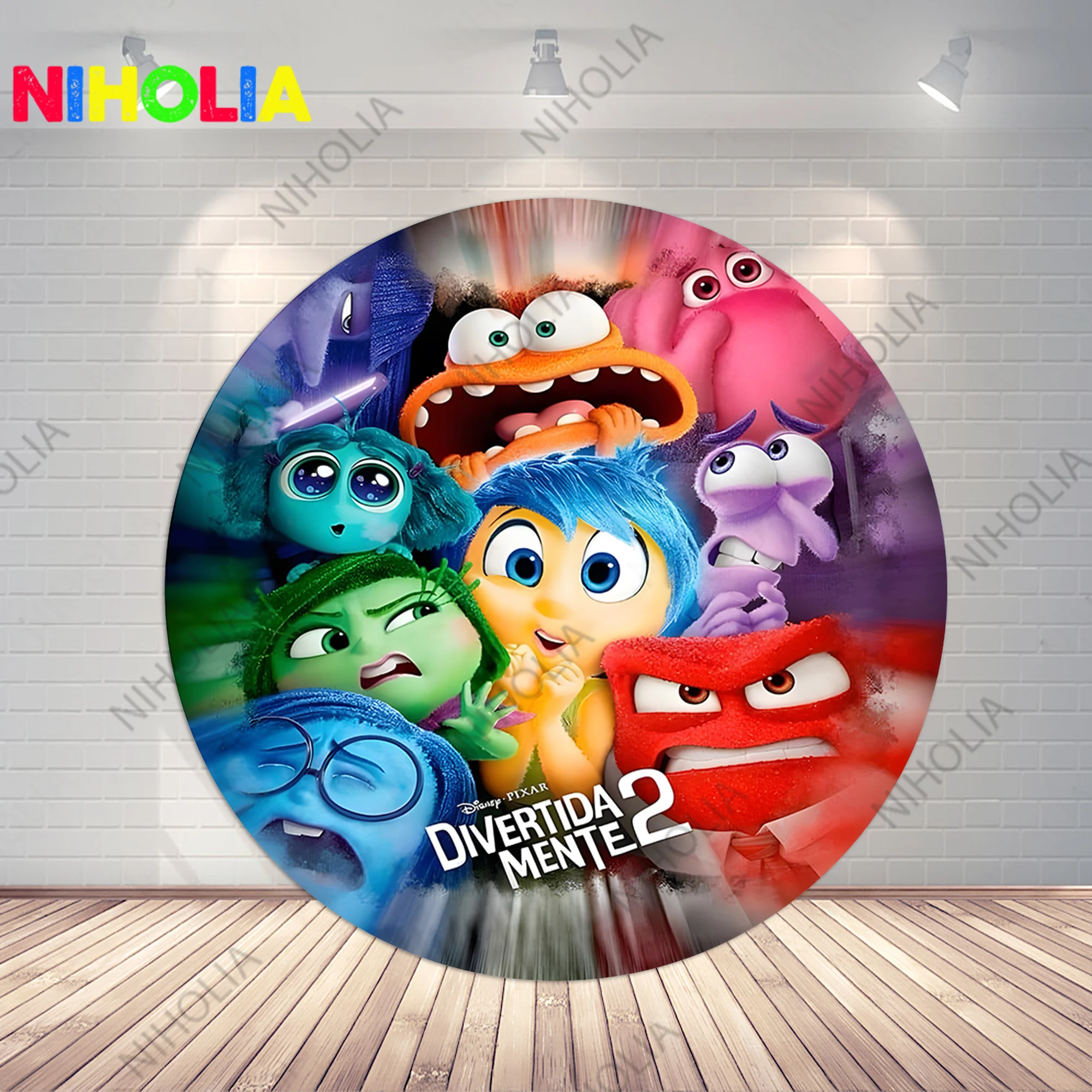 Disney Inside Out Round Photo Backdrop Kids Birthday Party Circle Cover Cartoon Theme Photography Background Photo Booth Prop