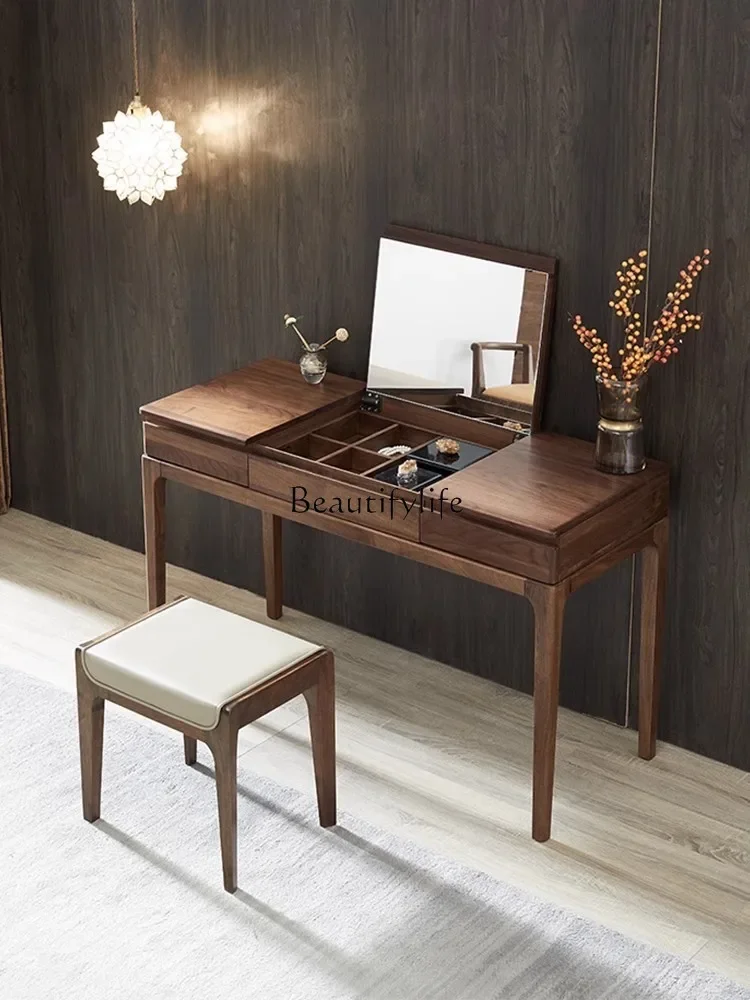 

Black walnut flip dresser light luxury post-modern simple dresser desk integrated all solid wood makeup table