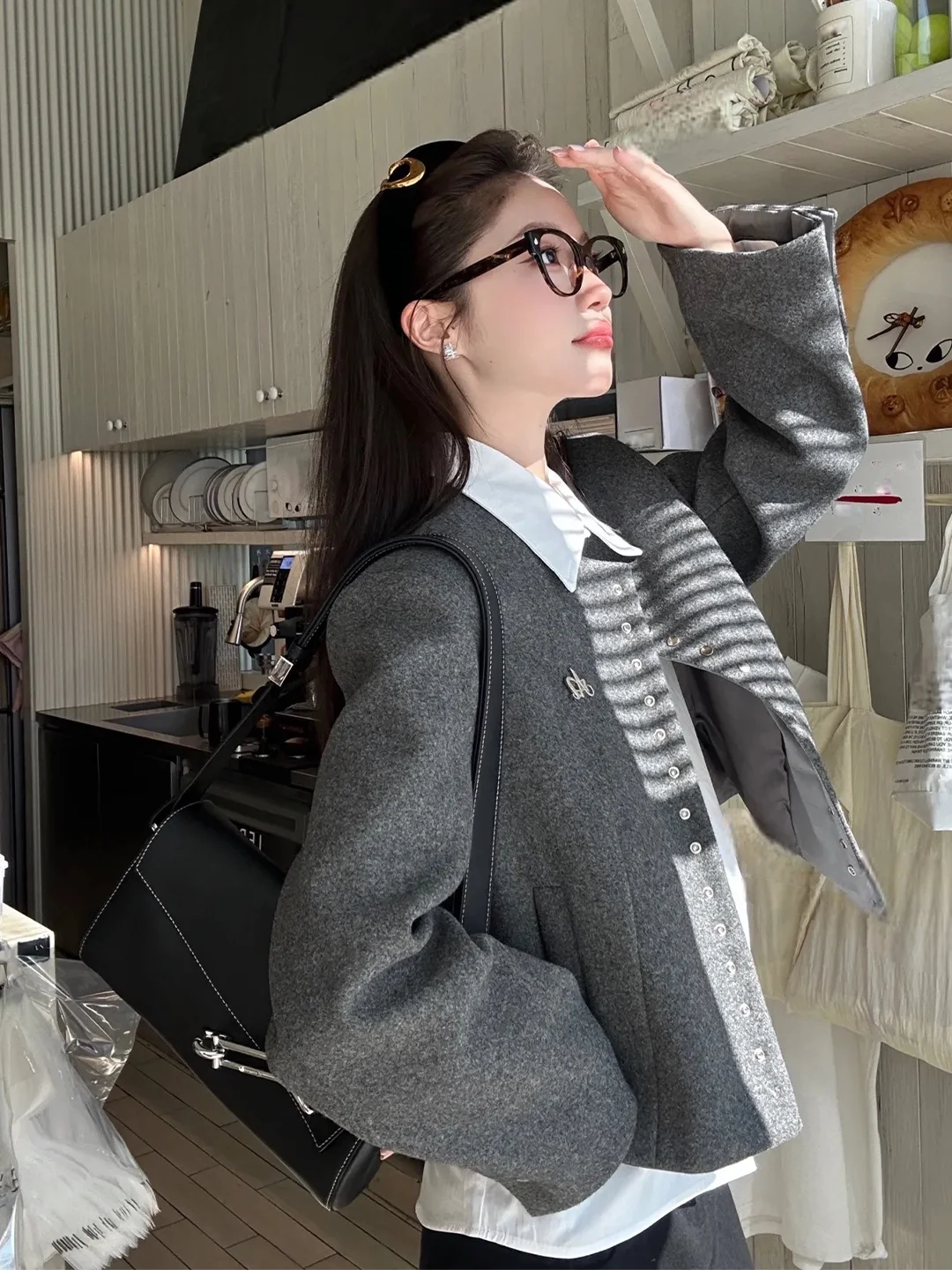 Korean Sle ort ey Jaet Women's Early Autumn Faionable Unique Beautiful Coat Top for Small Figures 2025 New Arrival