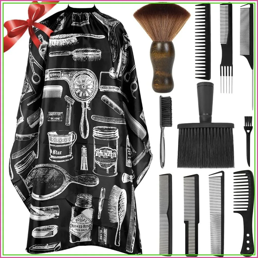 

12PCS Hair Cutting Comb Set - Barber Combs for Men & Stylists - Cape & Neck Duster Brush
