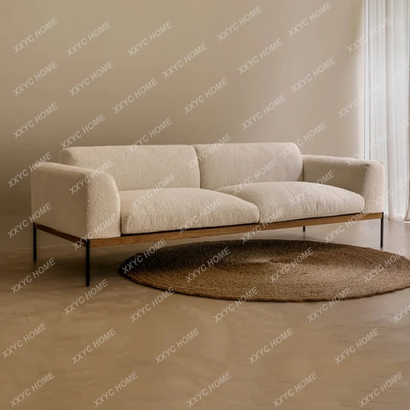 X-S  Fabric sofa, living room, small apartment,  wind solid wood three-person straight-row sofa HG