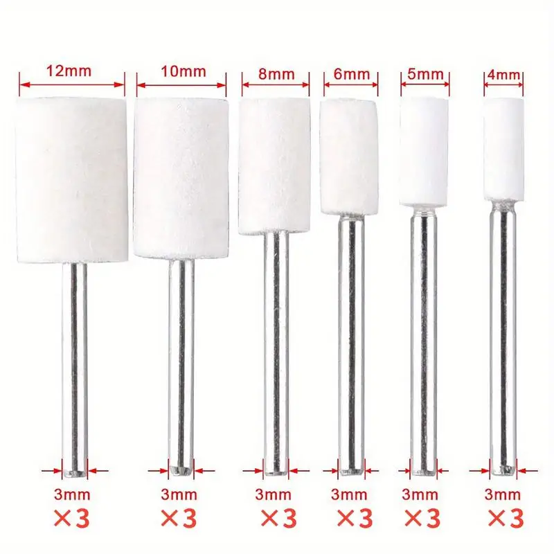 36 Pieces Wool Felt Mounted Mandrel Set 2 Shaped 6 Sizes Polishing Buffing Wheel Bits for Dremel Rotary Tool 18 Inch Shank