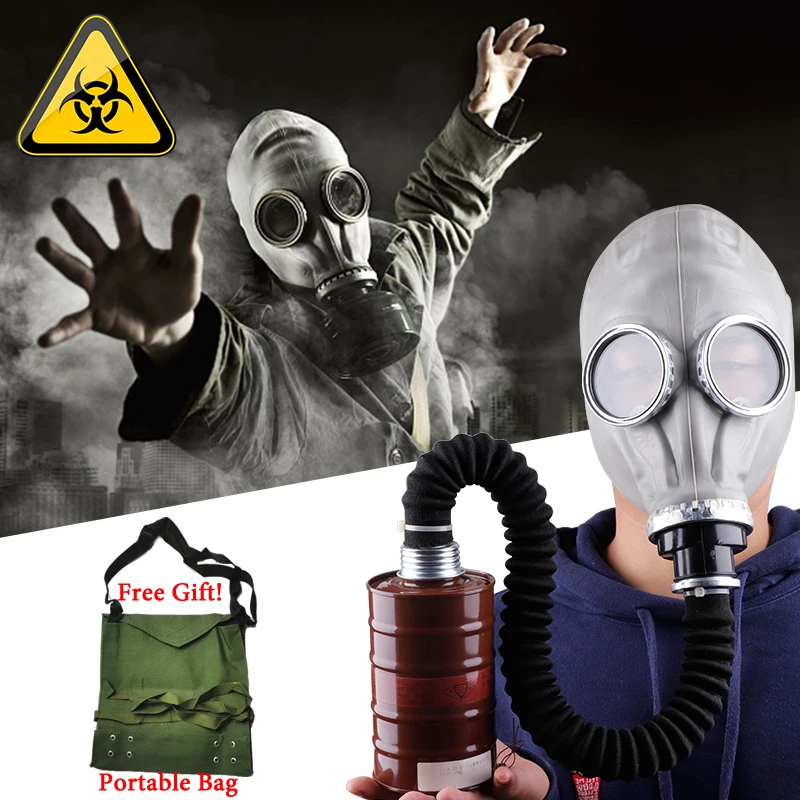 

Full Face Gas Mask Chemical Respirator Gray/Black Natural Rubber Ghost Mask With Hose Filter For Painting Spraying Pesticide CS