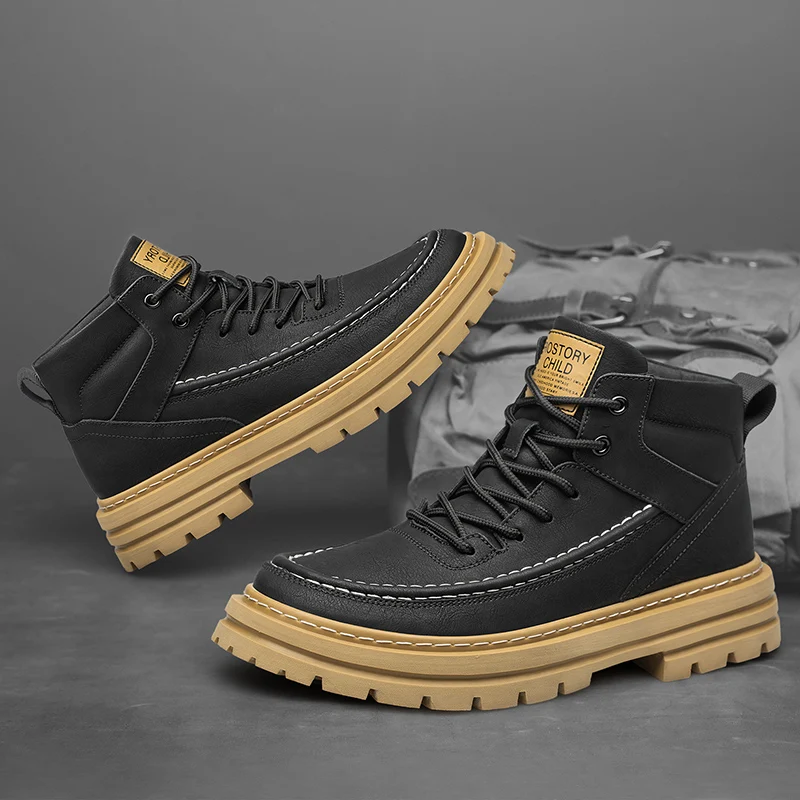 Fashionable Personalized Knight Boots Men's Work Wear Boots Ankle Boots Men's Genuine Leather Casual Short Boots Elevated Shoes image 2