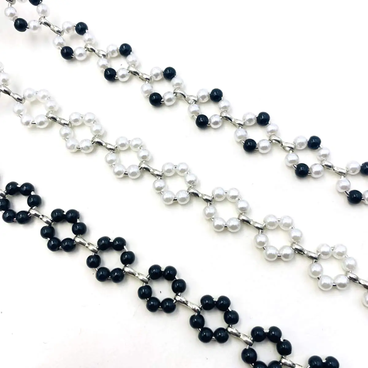 5Yards New Link Chain Multicolor Flowers Beaded DIY Handicrafts Handbag Clutch Shoes Clothes Decoration Supplies Material Pack