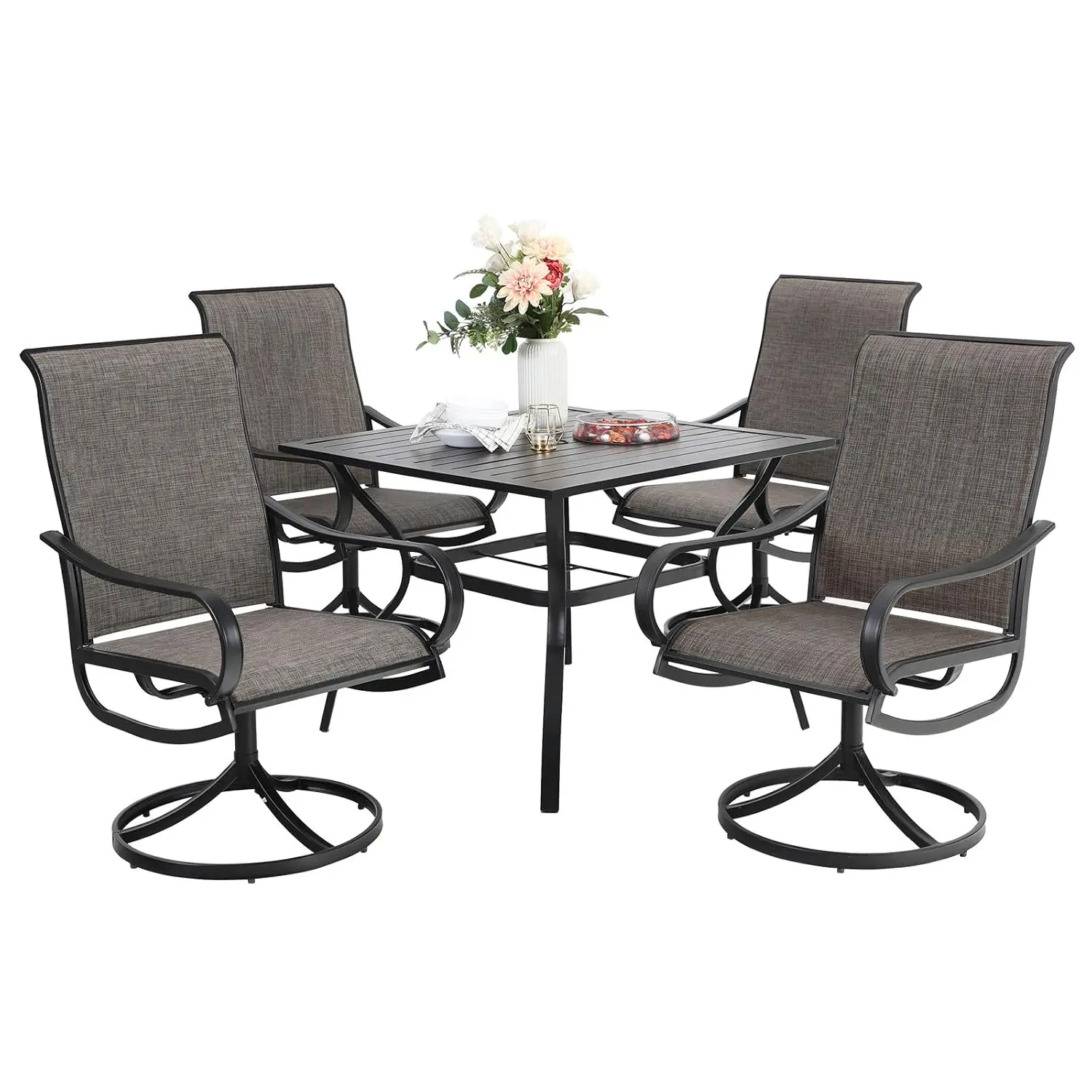 Patio Dining Set Square Table & Swivel Chairs for 4 Outdoor Garden, Customized