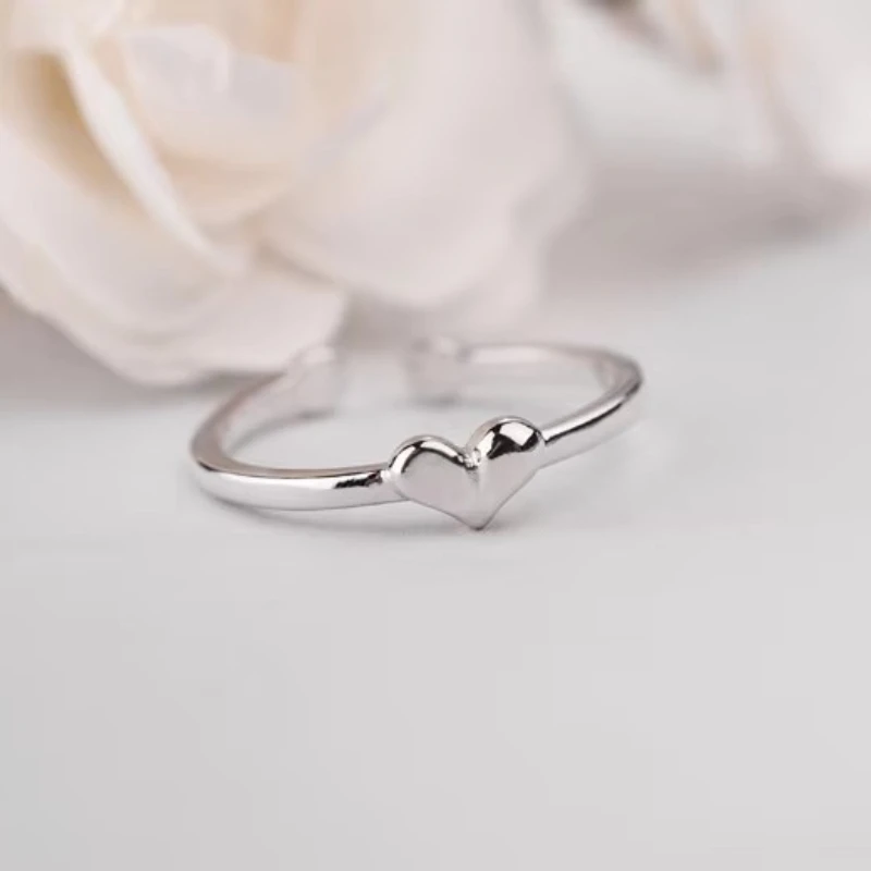 Hot Sale 925 Sterling Silver Heart Ring For Women Original Fine Jewelry Gift Open Adjustable Finger Ring