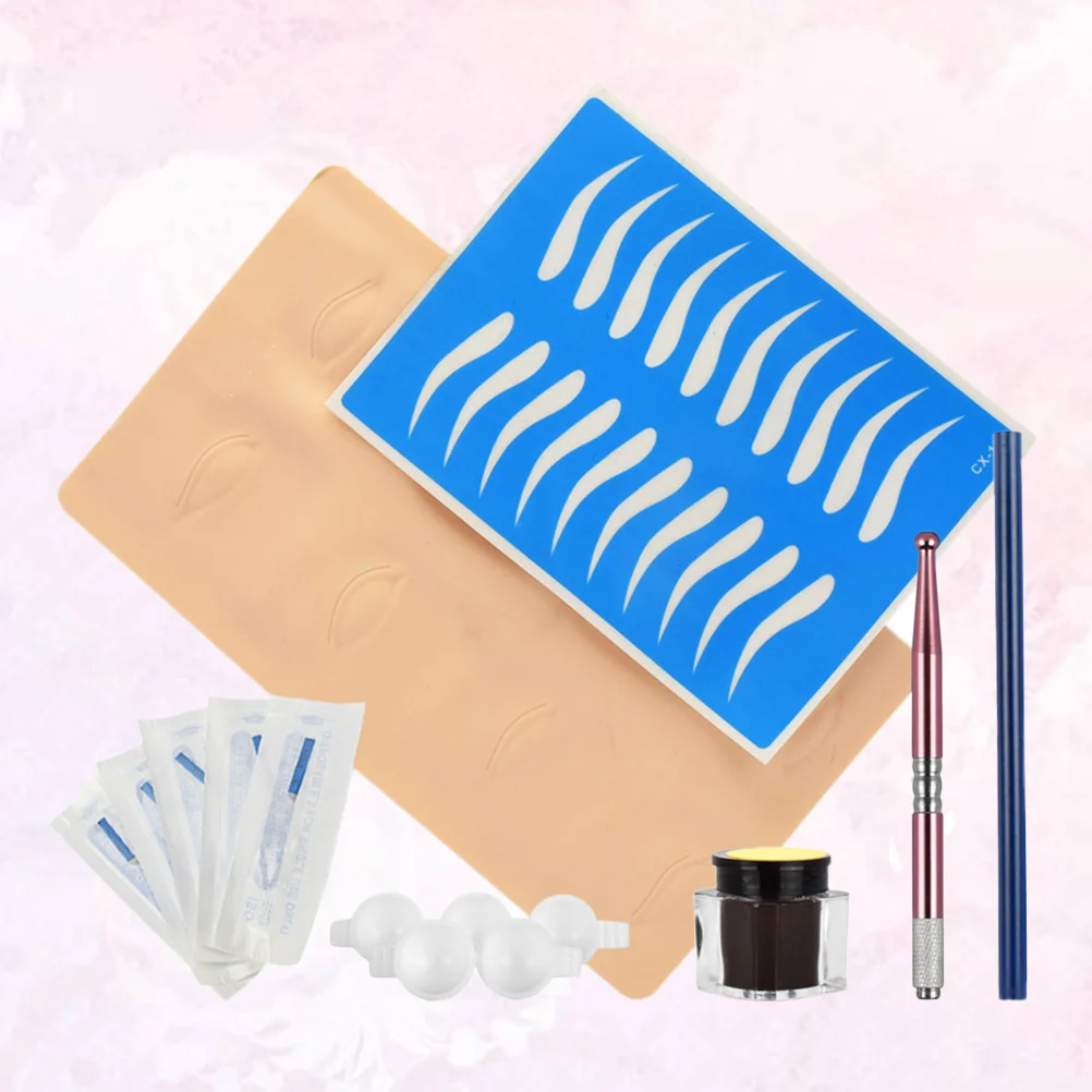 

Microblading Set Round Head Pen for Eyebrows Manual Embroidery Tool with Practice Skin Pigment Ring Compact Light Easy Operation