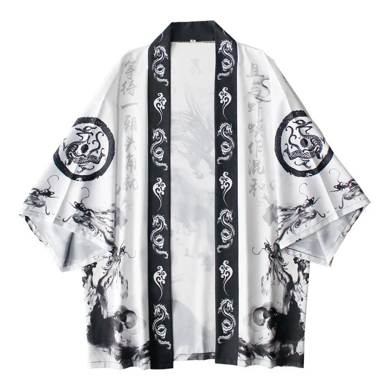 Japanese Traditional Clothing Japanese Kimono Women's Ink Dragon Print Summer High Quality Cardigan Half Sleeve Loose Comfort