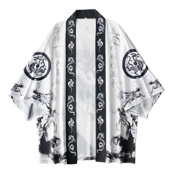Japanese Traditional Clothing Japanese Kimono Women's Ink Dragon Print Summer High Quality Cardigan Half Sleeve Loose Comfort