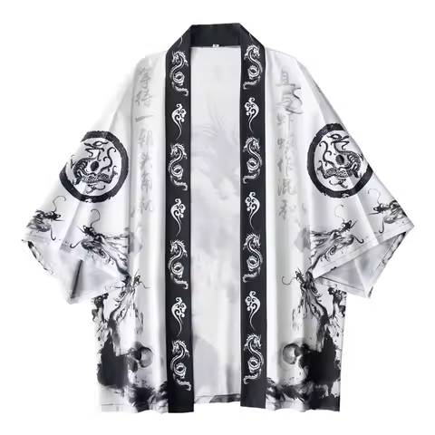 Japanese Traditional Clothing Japanese Kimono Women's Ink Dragon Print Summer High Quality Cardigan Half Sleeve Loose Comfort