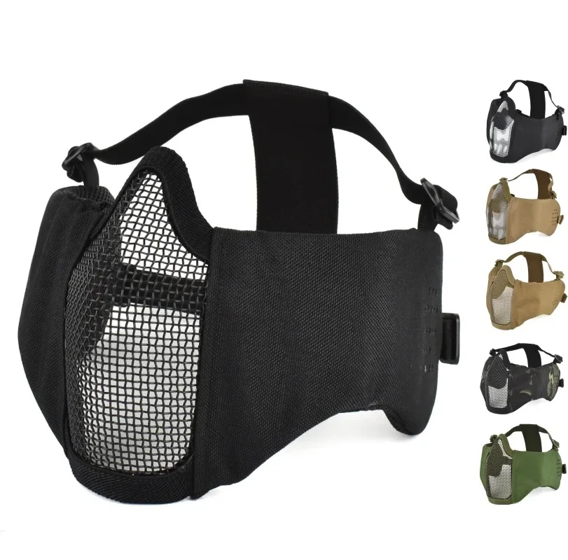 zlangsports Tactical Half Face Airsoft Mask Foldable Metal Mesh Ear Protection Adjustable CS Wargame Protective Masks