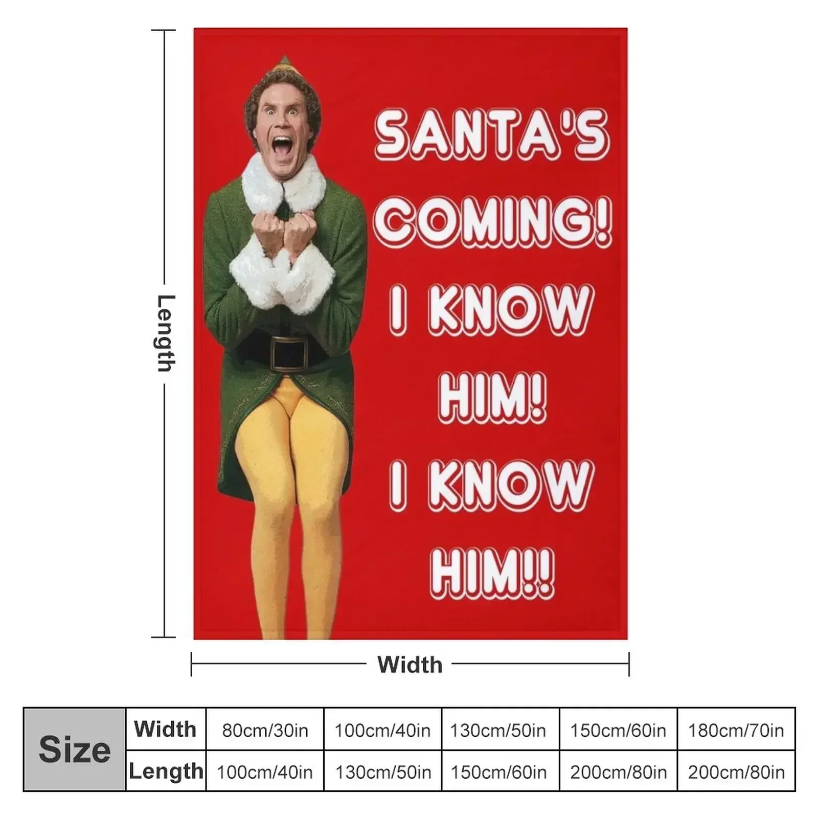 SANTA'S COMING! I KNOW HIM! Elf The Movie Will Ferrell Buddy Christmas Throw Blanket