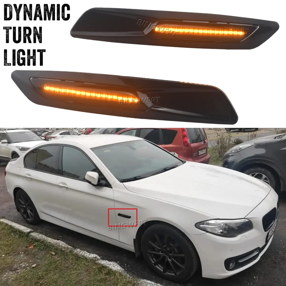 2pcs For BMW 3 Series E90 E91 E92 E93 2007-2011 LED Dynamic Side Marker Lights Sequential Turn Signal Lamps