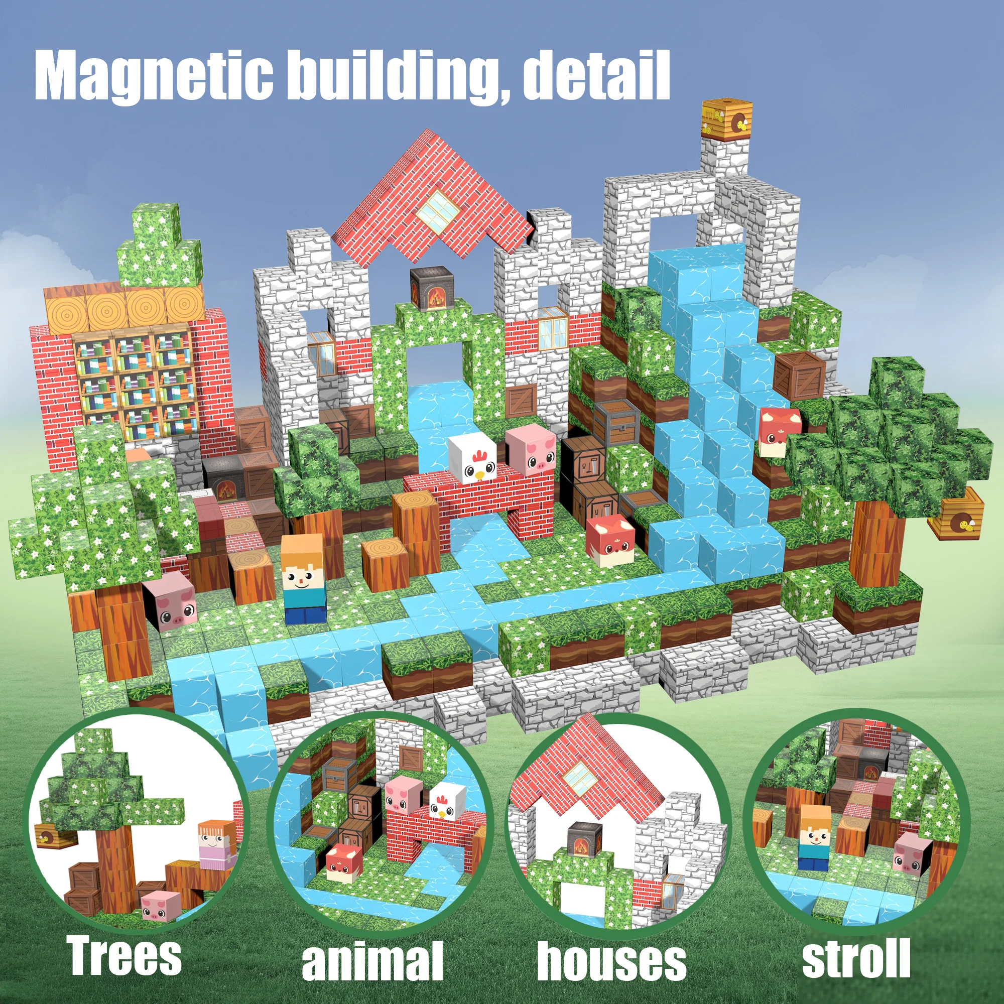 Ensemble de blocs de Construction magnétiques avec animaux et figurines, jouets STEM de Construction de maison 3D pour enfants âgés de 3 à 8 ans, jeux éducatifs, 108 pièces