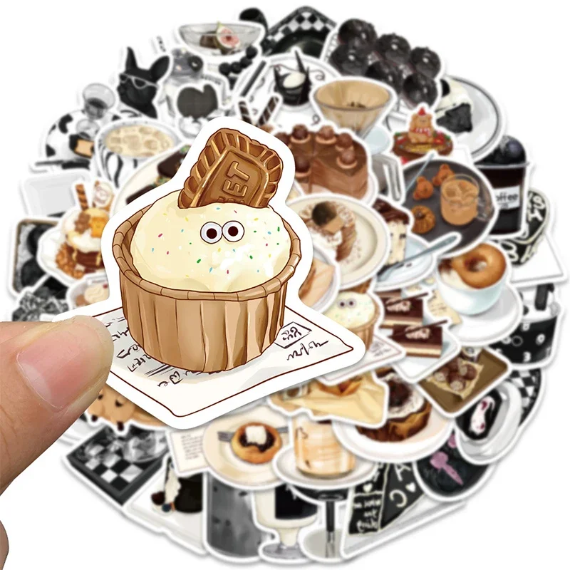 50 Stück Vintage Kaffee-Cupcake-Dessert-Aufkleber, Wasserfeste Vinyl-Sticker für Wasserflaschen, Laptops, Kinderspielzeug, Lebensmittel- und Creme-Themen
