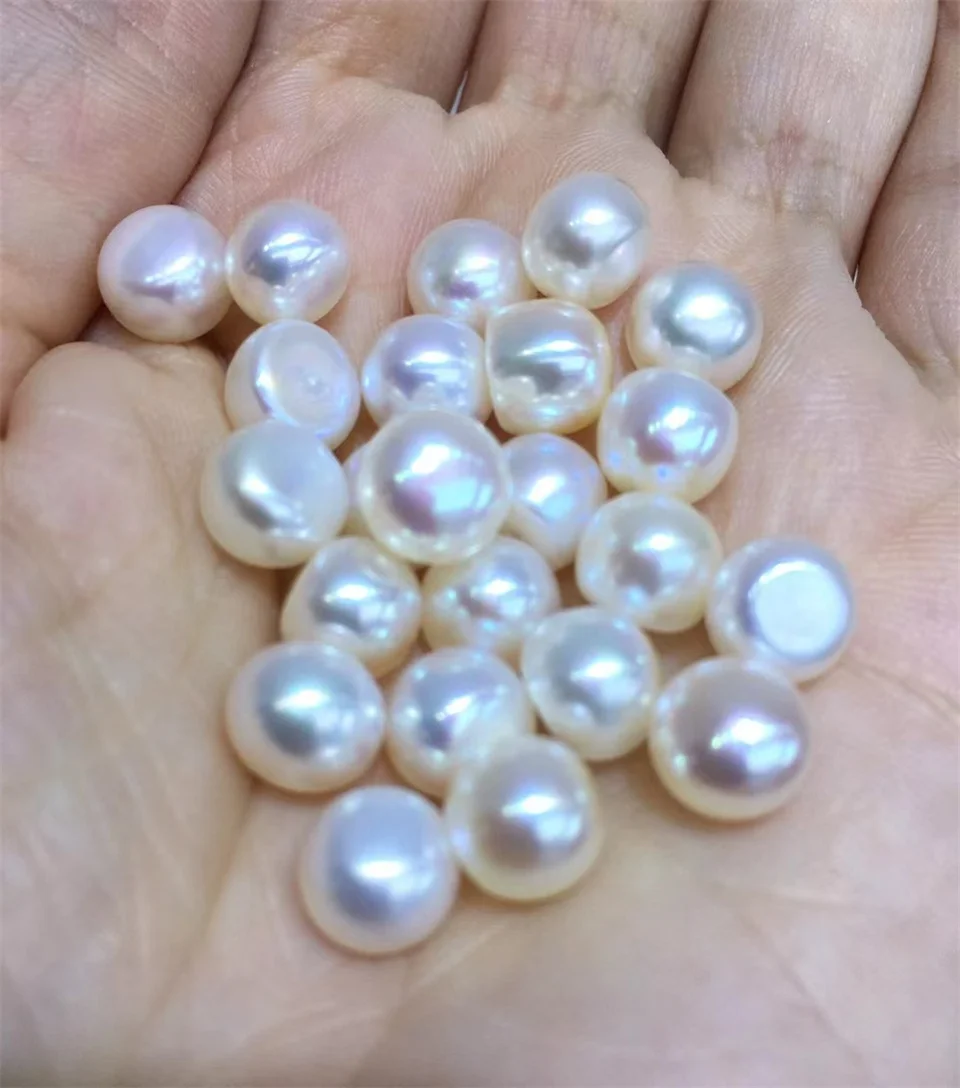 2-14mm White/Purple/Pink Half Drilled Hole Luster Coin Button Pearls 4A Natural Freshwater Pearl Beads for Jewelry Making DIY