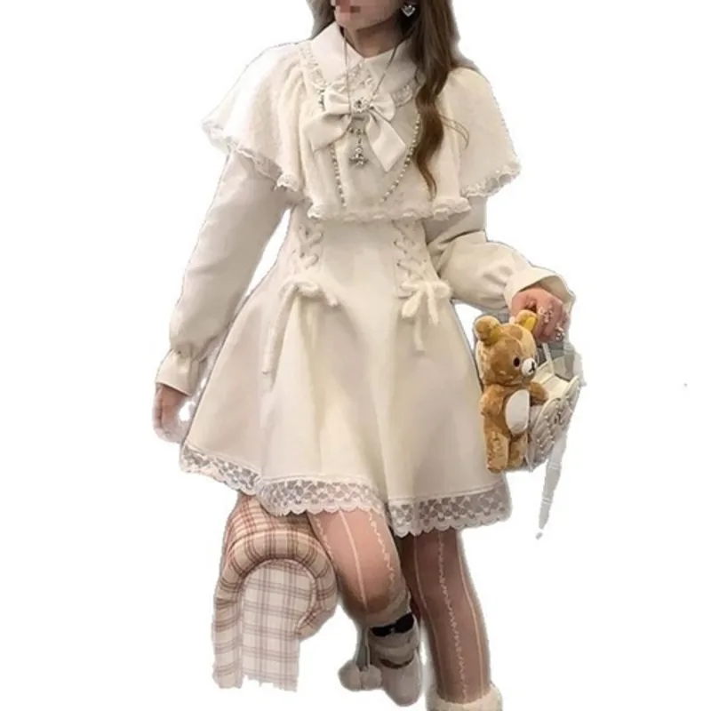 Rosa mordomo jsk vestidos menina 2 camadas manto y2k ballet lolita doce puro desejo y2k estética macio solto vestidos de linha a novo