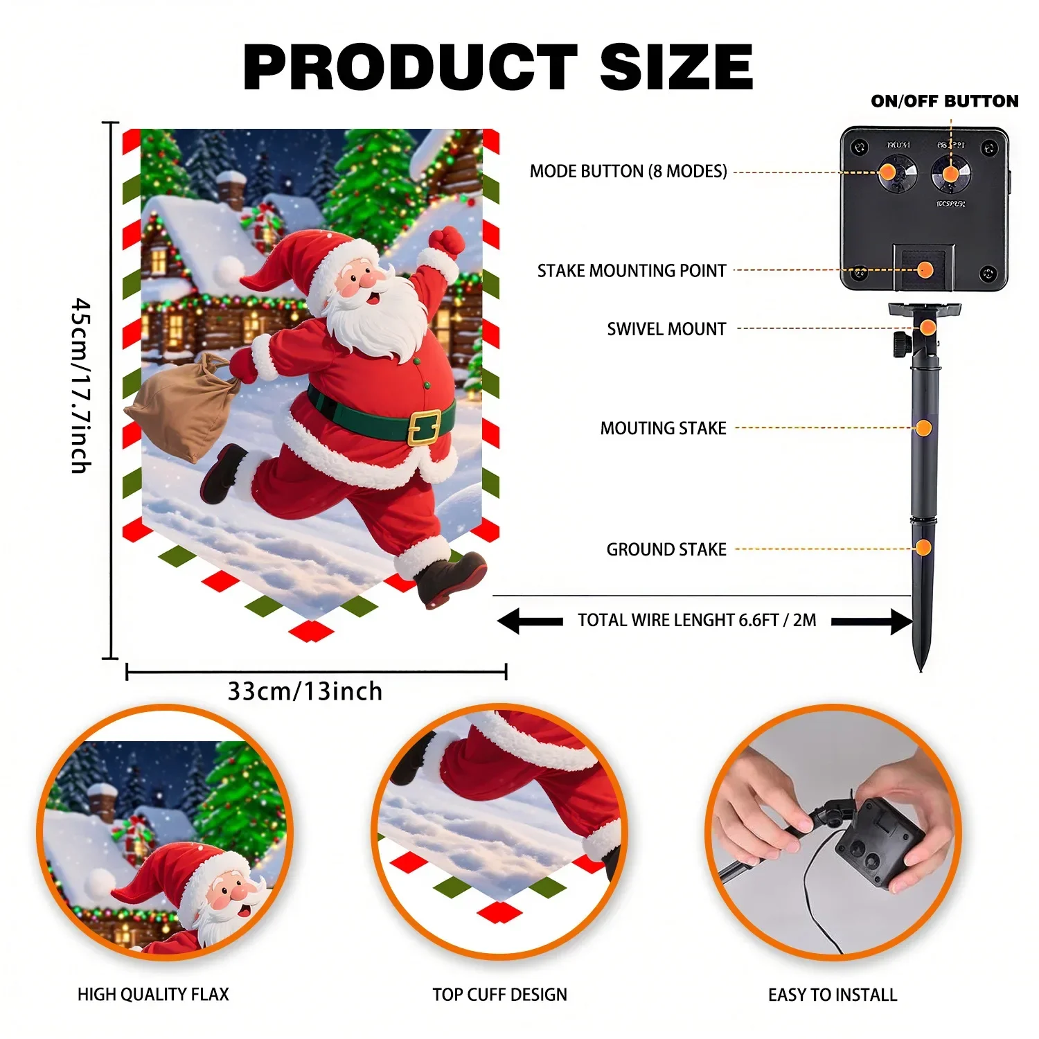 Solar powered LED luminous hanging flag, Santa Claus Christmas decoration hanging ornament, irregular garden flag pendant