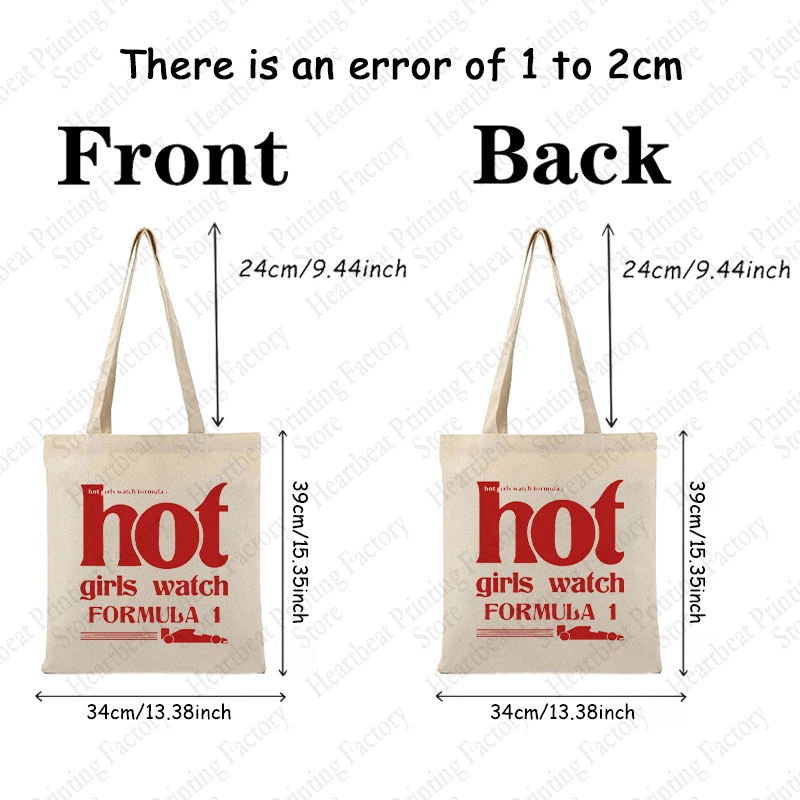 Letter Hot Girls Watch Formula 1 Pattern Tote Bag Casual Canvas Shoulder Bags Women Shopping Bag Carrier Bag