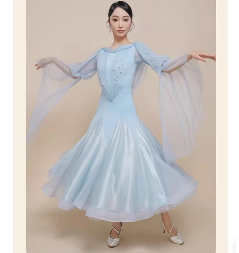 Women's Modern Dance Dress Diamond Bright Big Swing Skirt for Waltz Performance New