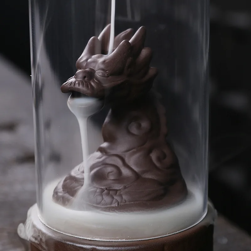Purple Sand Waterfall Reverse Flow Incense Burner with Acrylic Cup Windproof Incense Seat, Suitable for Meditation (No Incense)